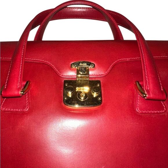 Gucci Red Leather Satchel with Gold Clasp - Picture 5 of 14
